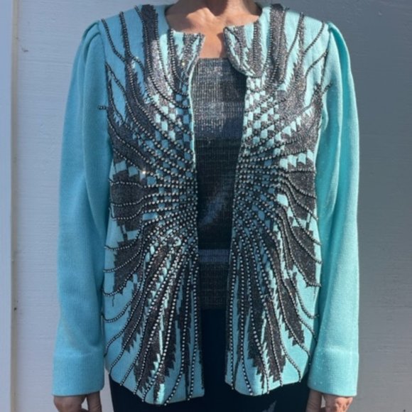 Cayoto Siato Jacket and matching blouse SZ 2 Blue and metalic
